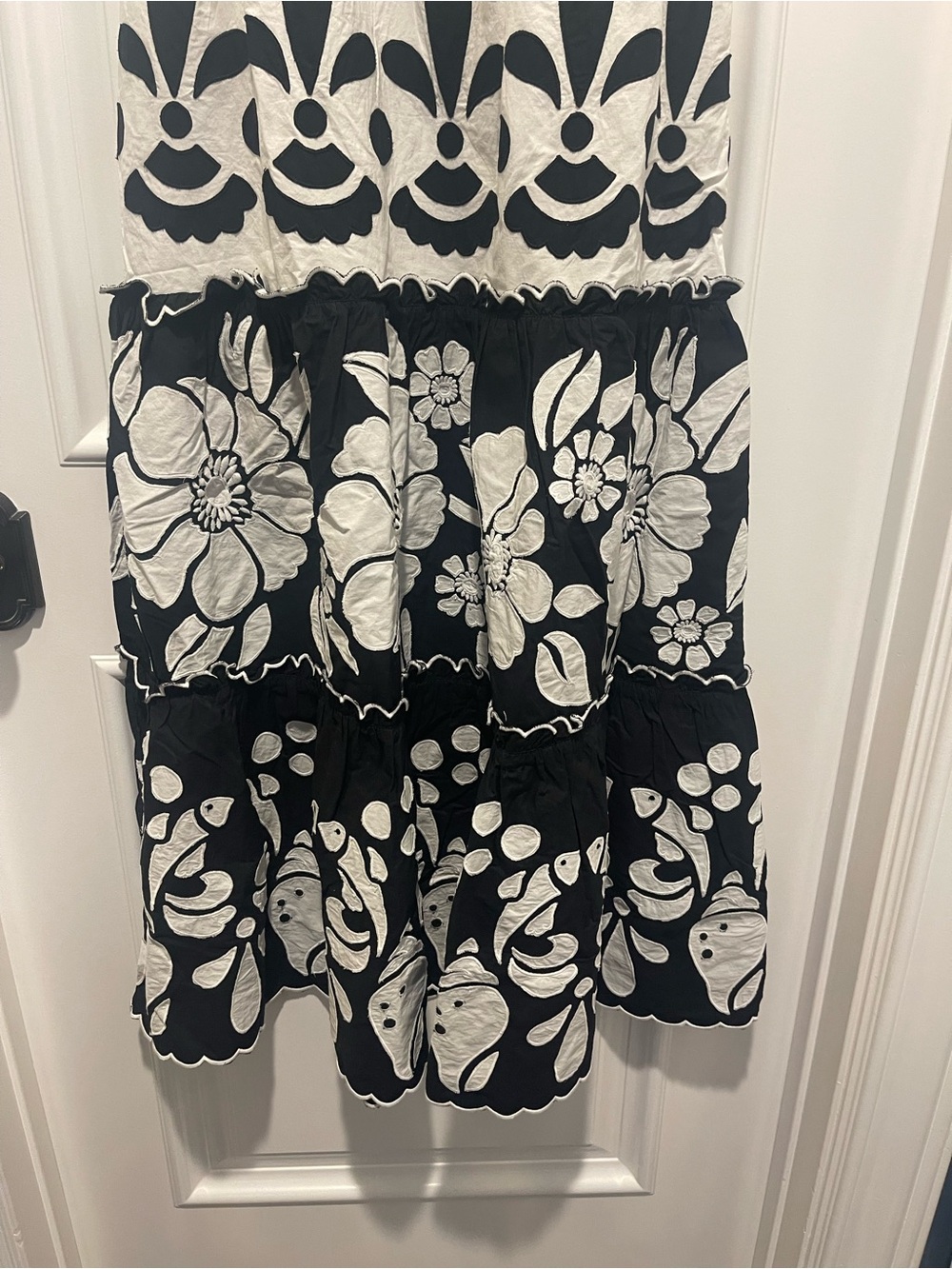 FARM Rio Black and White Floral Cutwork Tiered Midi Dress - Picture 5 of 8